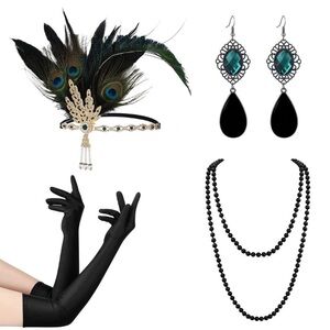 Women 1920s Flapper Set,roaring 20s Headband Headpiece Costume Accessoriess💕